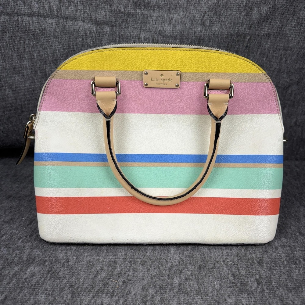 Kate Spade Satchel Bag Womens Medium Multicolor Stripe Leather Zip Top Handle